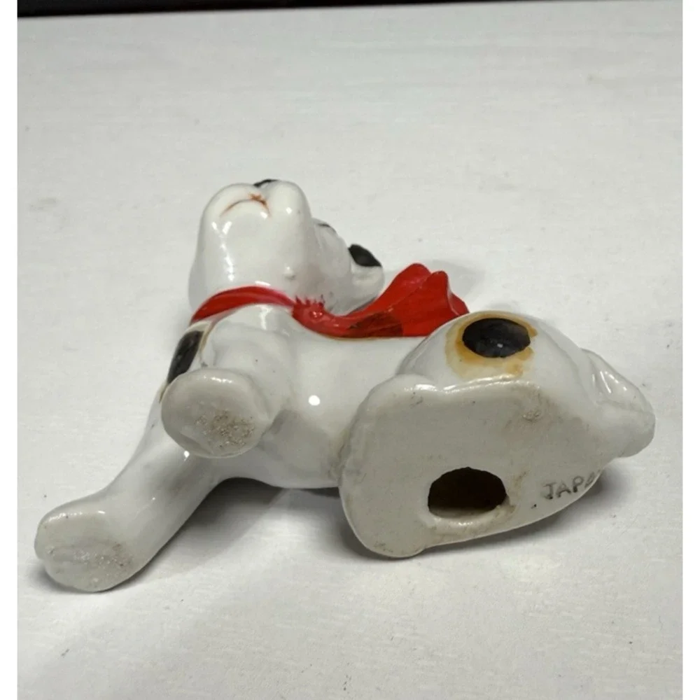 Vintage Tall Black and White Puppy Dog Red Scarf Ceramic Figurine Japan 3